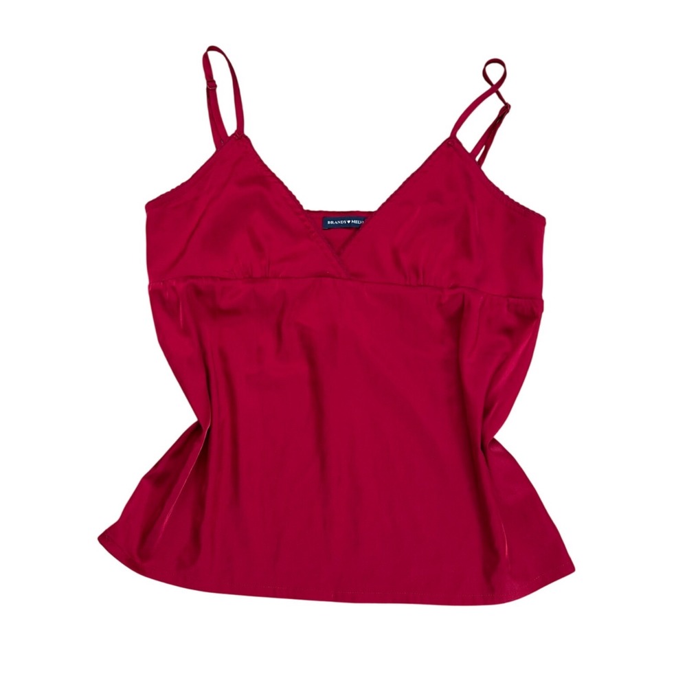 Brandy Melville Red burgandy Satin Babydoll Camisole Top V-Neck Tie Back 1 Size